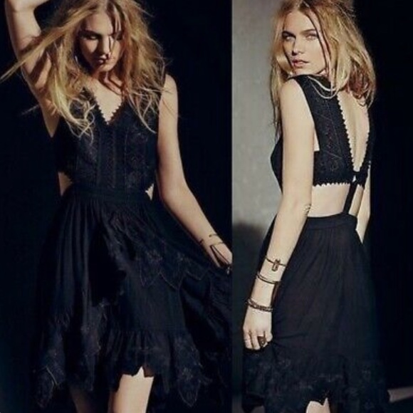 Free People Dresses & Skirts - Free People Honeysuckle Rose Cut-Out Mini Dress Black Womems Size 6 **NWT**